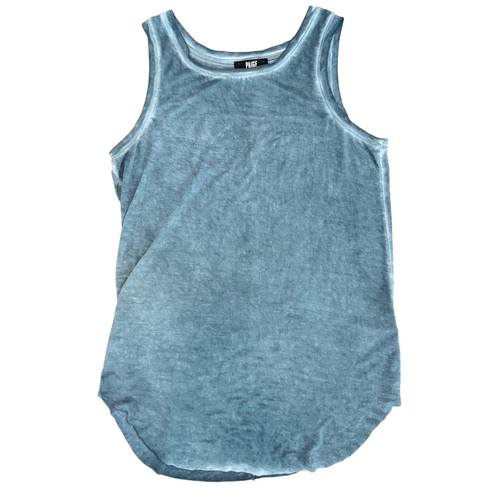 Paige Womens XS Blue Mineral Wash Siro Rayon Tank Top Curved Hem Made in USA